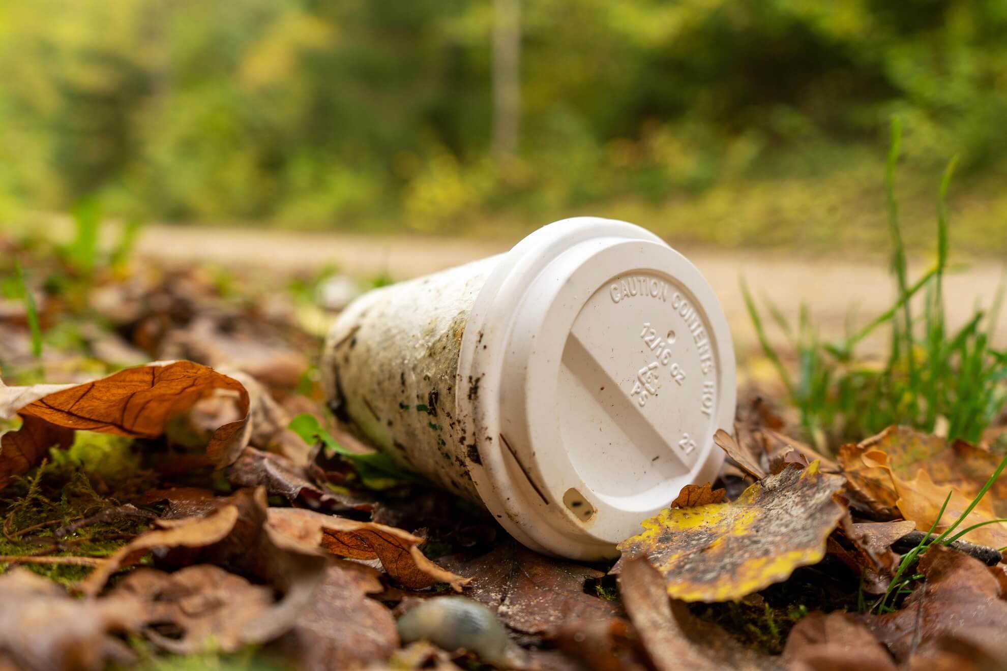 Coffee cup on barren grassland