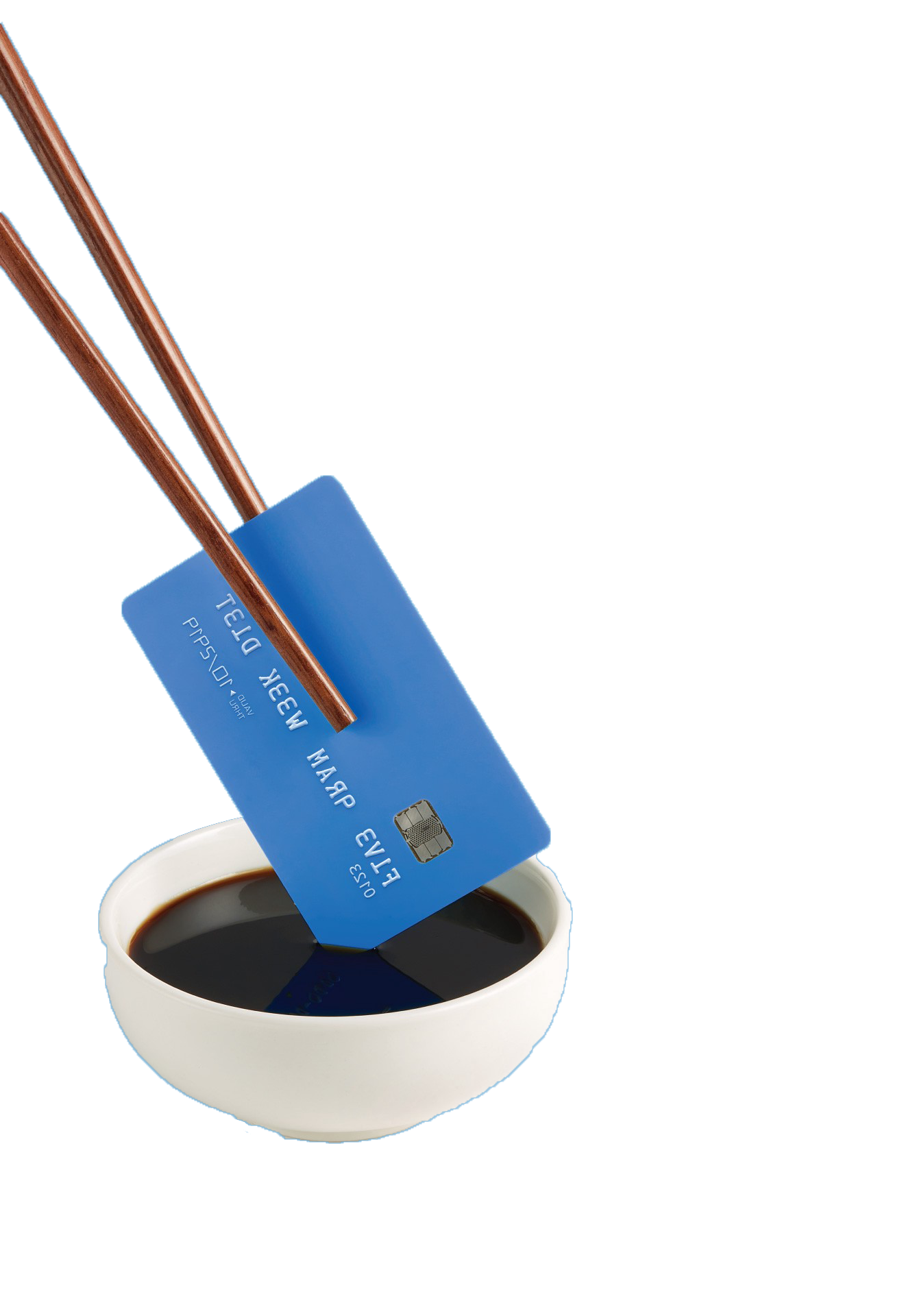 Illustration showing a credit card dipped in soy sauce