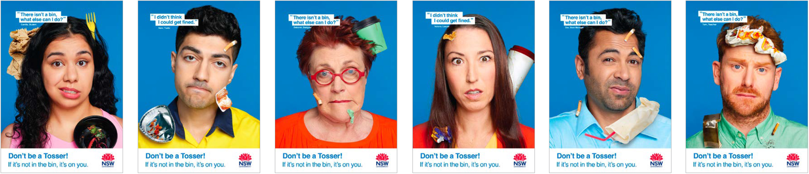 Don't be a Tosser campaign characters with litter excuses.